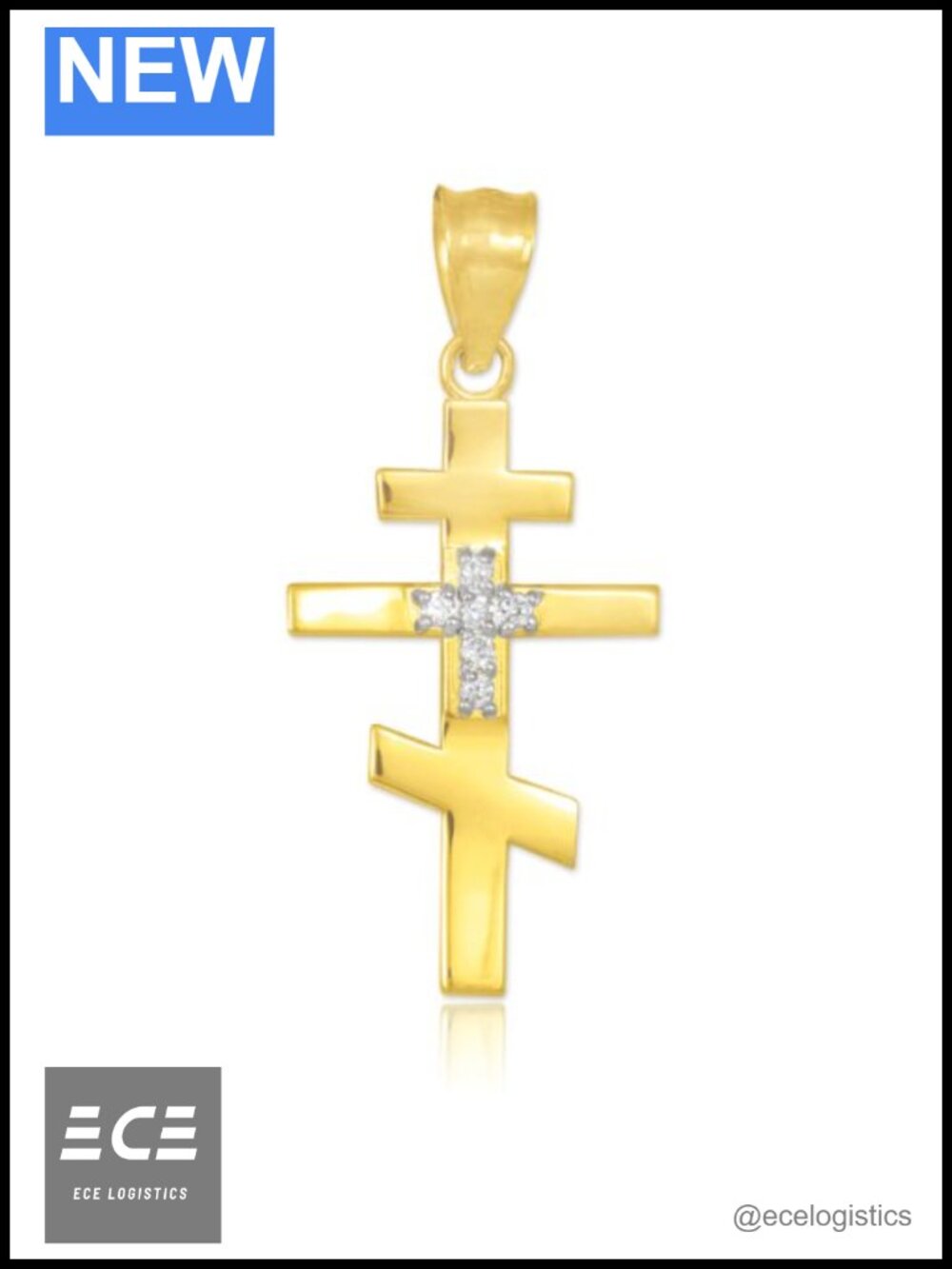 14k Yellow Gold Orthodox Cross Pendant with Diamond Accents Round Cut Religious